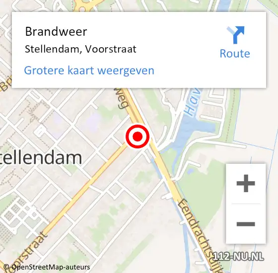 Locatie op kaart van de 112 melding: Brandweer Stellendam, Voorstraat op 28 oktober 2024 19:49