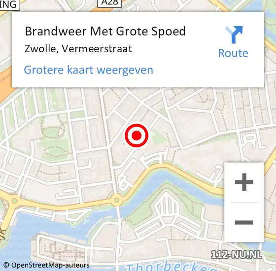 Locatie op kaart van de 112 melding: Brandweer Met Grote Spoed Naar Zwolle, Vermeerstraat op 28 oktober 2024 20:02