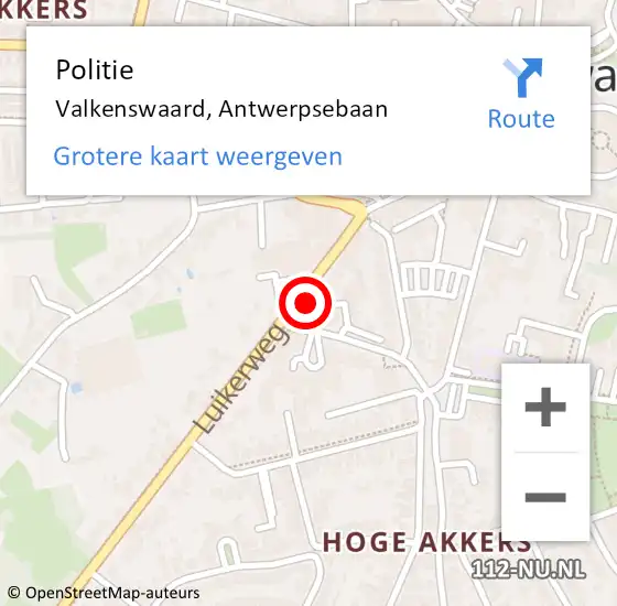 Locatie op kaart van de 112 melding: Politie Valkenswaard, Antwerpsebaan op 28 oktober 2024 20:05