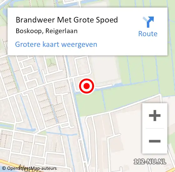 Locatie op kaart van de 112 melding: Brandweer Met Grote Spoed Naar Boskoop, Reigerlaan op 28 oktober 2024 20:26