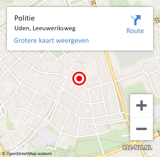 Locatie op kaart van de 112 melding: Politie Uden, Leeuweriksweg op 28 oktober 2024 20:38