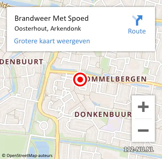 Locatie op kaart van de 112 melding: Brandweer Met Spoed Naar Oosterhout, Arkendonk op 28 oktober 2024 20:51