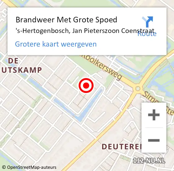 Locatie op kaart van de 112 melding: Brandweer Met Grote Spoed Naar 's-Hertogenbosch, Jan Pieterszoon Coenstraat op 28 oktober 2024 21:01