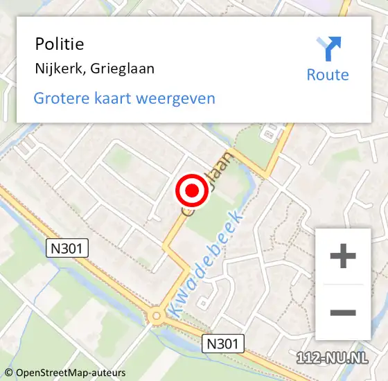 Locatie op kaart van de 112 melding: Politie Nijkerk, Grieglaan op 28 oktober 2024 21:02