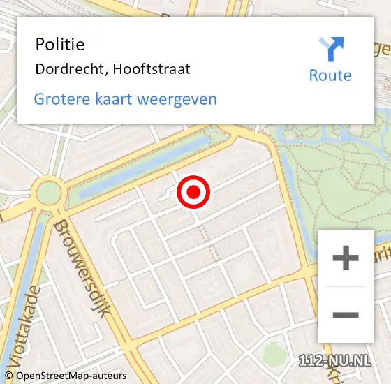 Locatie op kaart van de 112 melding: Politie Dordrecht, Hooftstraat op 28 oktober 2024 21:16