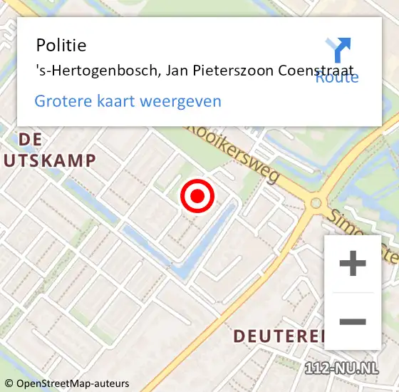 Locatie op kaart van de 112 melding: Politie 's-Hertogenbosch, Jan Pieterszoon Coenstraat op 28 oktober 2024 21:17