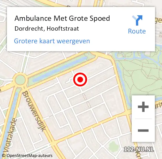 Locatie op kaart van de 112 melding: Ambulance Met Grote Spoed Naar Dordrecht, Hooftstraat op 28 oktober 2024 21:21