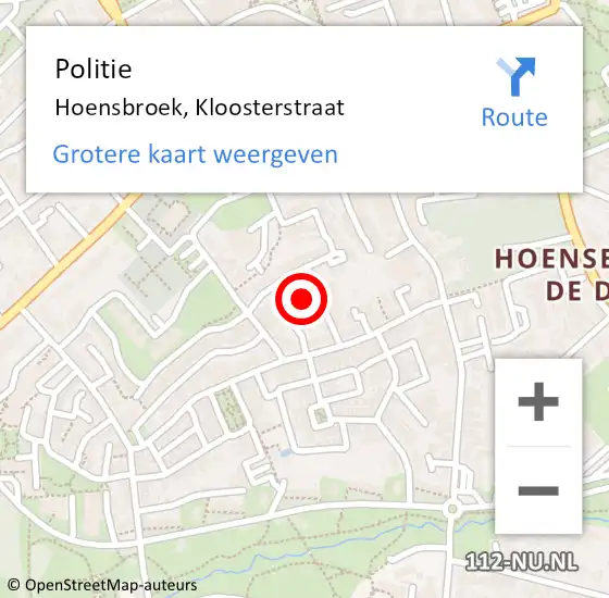 Locatie op kaart van de 112 melding: Politie Hoensbroek, Kloosterstraat op 28 oktober 2024 21:26