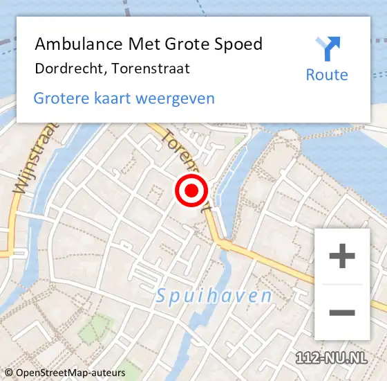 Locatie op kaart van de 112 melding: Ambulance Met Grote Spoed Naar Dordrecht, Torenstraat op 28 oktober 2024 21:52