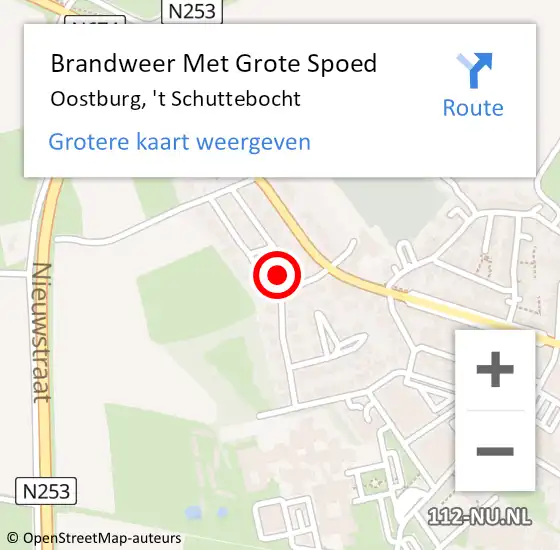 Locatie op kaart van de 112 melding: Brandweer Met Grote Spoed Naar Oostburg, 't Schuttebocht op 28 oktober 2024 22:07