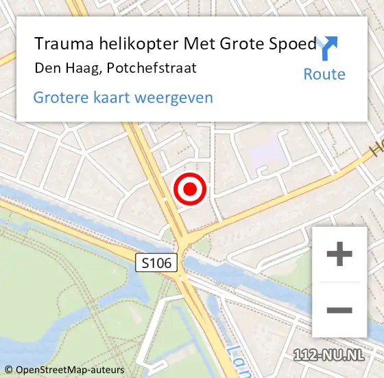 Locatie op kaart van de 112 melding: Trauma helikopter Met Grote Spoed Naar Den Haag, Potchefstraat op 28 oktober 2024 22:07