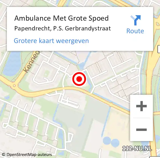 Locatie op kaart van de 112 melding: Ambulance Met Grote Spoed Naar Papendrecht, P.S. Gerbrandystraat op 28 oktober 2024 22:26