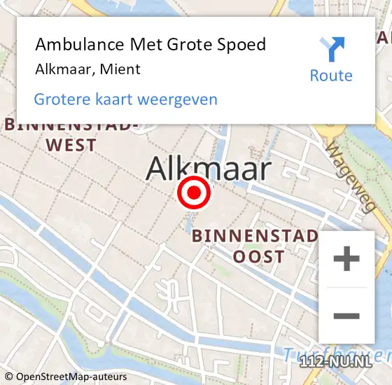 Locatie op kaart van de 112 melding: Ambulance Met Grote Spoed Naar Alkmaar, Mient op 28 oktober 2024 22:33