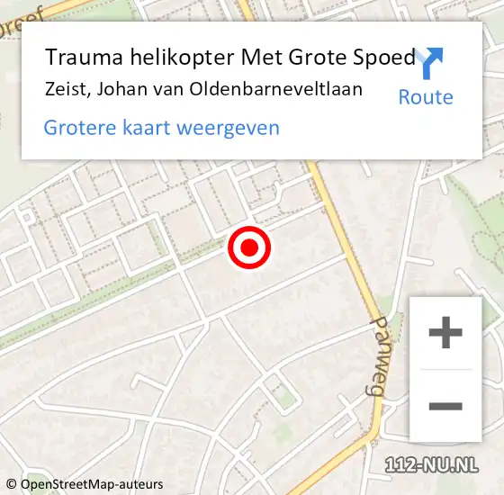 Locatie op kaart van de 112 melding: Trauma helikopter Met Grote Spoed Naar Zeist, Johan van Oldenbarneveltlaan op 28 oktober 2024 22:44