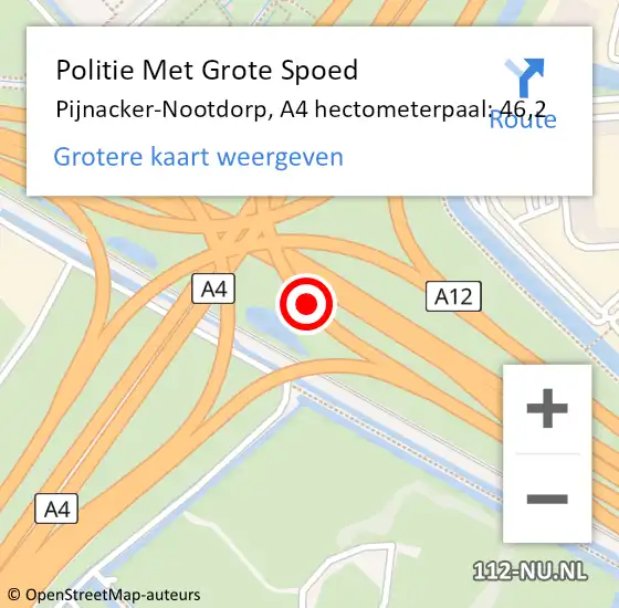 Locatie op kaart van de 112 melding: Politie Met Grote Spoed Naar Pijnacker-Nootdorp, A4 hectometerpaal: 46,2 op 28 oktober 2024 23:01