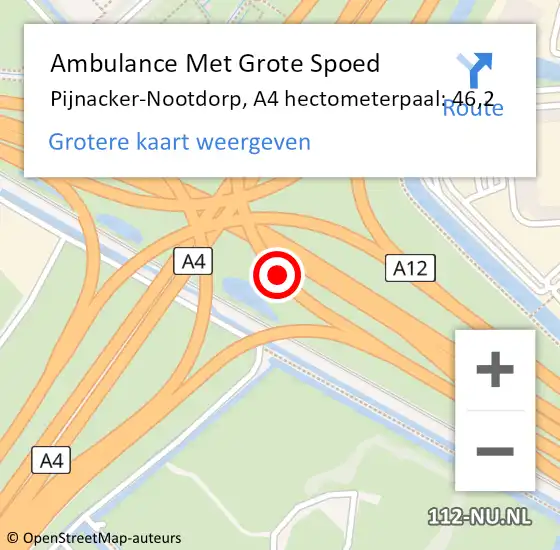 Locatie op kaart van de 112 melding: Ambulance Met Grote Spoed Naar Pijnacker-Nootdorp, A4 hectometerpaal: 46,2 op 28 oktober 2024 23:02