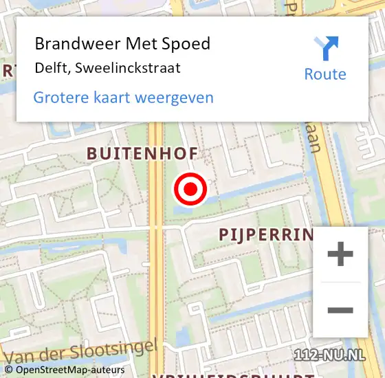 Locatie op kaart van de 112 melding: Brandweer Met Spoed Naar Delft, Sweelinckstraat op 28 oktober 2024 23:16