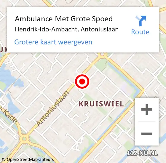 Locatie op kaart van de 112 melding: Ambulance Met Grote Spoed Naar Hendrik-Ido-Ambacht, Antoniuslaan op 28 oktober 2024 23:39