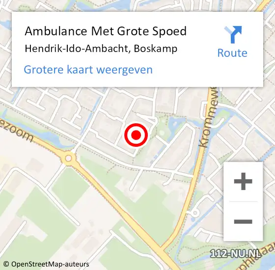 Locatie op kaart van de 112 melding: Ambulance Met Grote Spoed Naar Hendrik-Ido-Ambacht, Boskamp op 29 oktober 2024 00:14