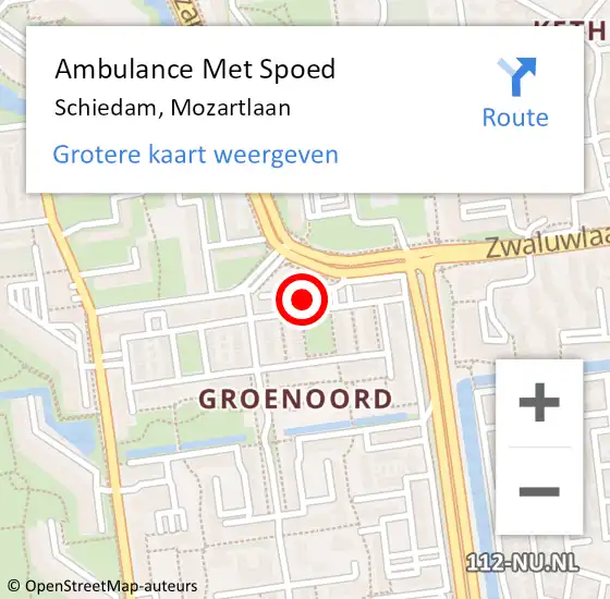 Locatie op kaart van de 112 melding: Ambulance Met Spoed Naar Schiedam, Mozartlaan op 29 oktober 2024 01:41