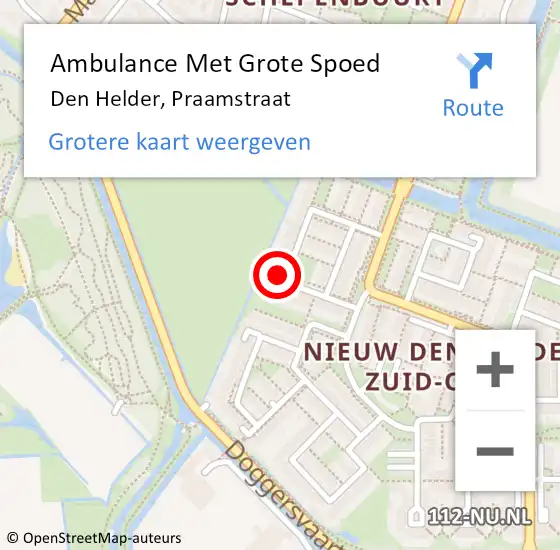 Locatie op kaart van de 112 melding: Ambulance Met Grote Spoed Naar Den Helder, Praamstraat op 29 oktober 2024 01:45