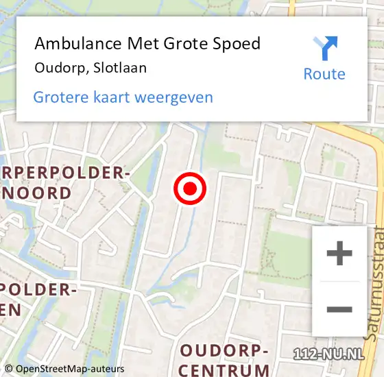 Locatie op kaart van de 112 melding: Ambulance Met Grote Spoed Naar Oudorp, Slotlaan op 29 oktober 2024 03:04