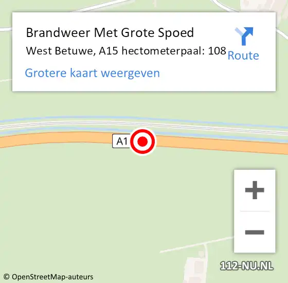 Locatie op kaart van de 112 melding: Brandweer Met Grote Spoed Naar West Betuwe, A15 hectometerpaal: 108 op 29 oktober 2024 03:51