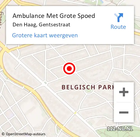 Locatie op kaart van de 112 melding: Ambulance Met Grote Spoed Naar Den Haag, Gentsestraat op 29 oktober 2024 03:59