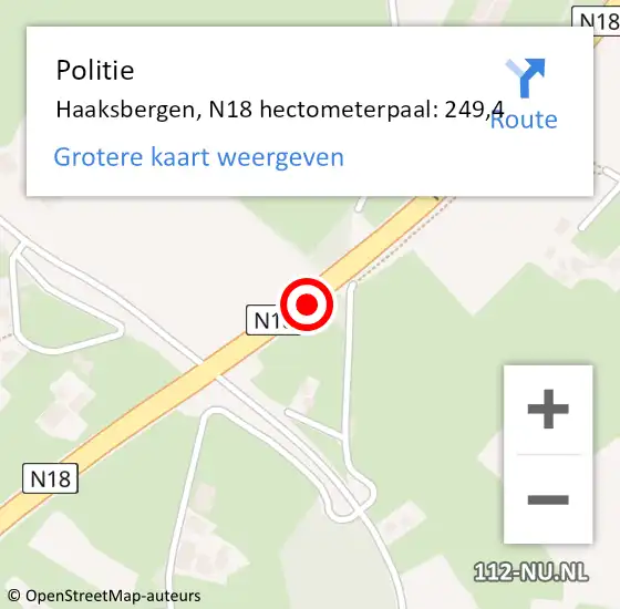 Locatie op kaart van de 112 melding: Politie Haaksbergen, N18 hectometerpaal: 249,4 op 29 oktober 2024 06:28