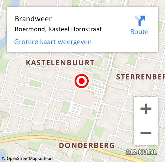 Locatie op kaart van de 112 melding: Brandweer Roermond, Kasteel Hornstraat op 29 oktober 2024 06:35