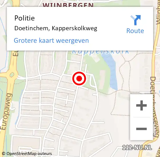 Locatie op kaart van de 112 melding: Politie Doetinchem, Kapperskolkweg op 29 oktober 2024 06:58