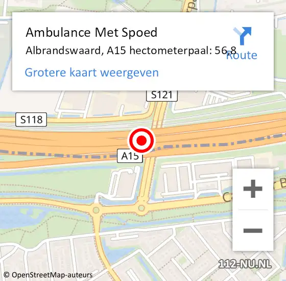 Locatie op kaart van de 112 melding: Ambulance Met Spoed Naar Albrandswaard, A15 hectometerpaal: 56,8 op 29 oktober 2024 07:03