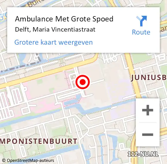 Locatie op kaart van de 112 melding: Ambulance Met Grote Spoed Naar Delft, Maria Vincentiastraat op 29 oktober 2024 07:04