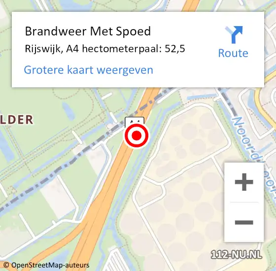 Locatie op kaart van de 112 melding: Brandweer Met Spoed Naar Rijswijk, A4 hectometerpaal: 52,5 op 29 oktober 2024 07:31