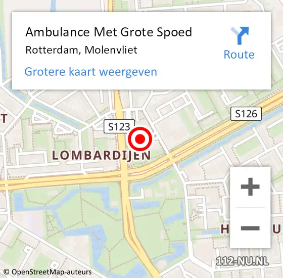 Locatie op kaart van de 112 melding: Ambulance Met Grote Spoed Naar Rotterdam, Molenvliet op 29 oktober 2024 07:39