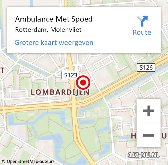 Locatie op kaart van de 112 melding: Ambulance Met Spoed Naar Rotterdam, Molenvliet op 29 oktober 2024 07:54