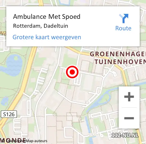 Locatie op kaart van de 112 melding: Ambulance Met Spoed Naar Rotterdam, Dadeltuin op 29 oktober 2024 08:01