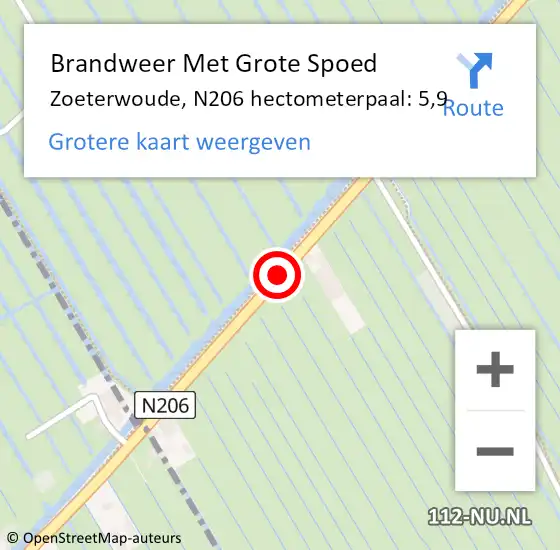 Locatie op kaart van de 112 melding: Brandweer Met Grote Spoed Naar Zoeterwoude, N206 hectometerpaal: 5,9 op 29 oktober 2024 08:13