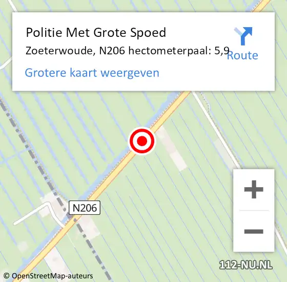 Locatie op kaart van de 112 melding: Politie Met Grote Spoed Naar Zoeterwoude, N206 hectometerpaal: 5,9 op 29 oktober 2024 08:14