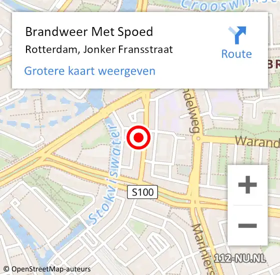 Locatie op kaart van de 112 melding: Brandweer Met Spoed Naar Rotterdam, Jonker Fransstraat op 29 oktober 2024 08:27