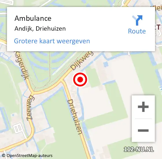 Locatie op kaart van de 112 melding: Ambulance Andijk, Driehuizen op 29 oktober 2024 09:16