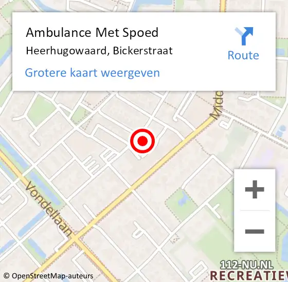 Locatie op kaart van de 112 melding: Ambulance Met Spoed Naar Heerhugowaard, Bickerstraat op 29 oktober 2024 09:16