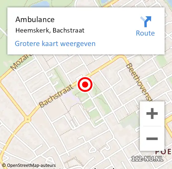 Locatie op kaart van de 112 melding: Ambulance Heemskerk, Bachstraat op 29 oktober 2024 09:38