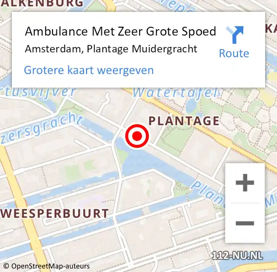 Locatie op kaart van de 112 melding: Ambulance Met Zeer Grote Spoed Naar Amsterdam, Plantage Muidergracht op 29 oktober 2024 09:41