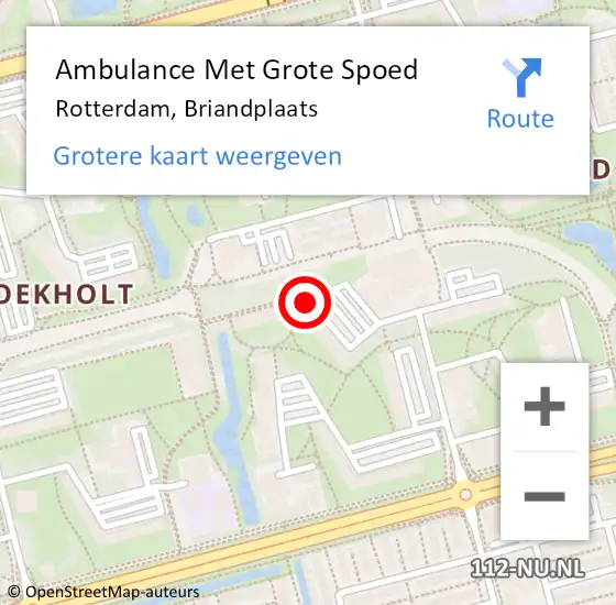 Locatie op kaart van de 112 melding: Ambulance Met Grote Spoed Naar Rotterdam, Briandplaats op 29 oktober 2024 09:44