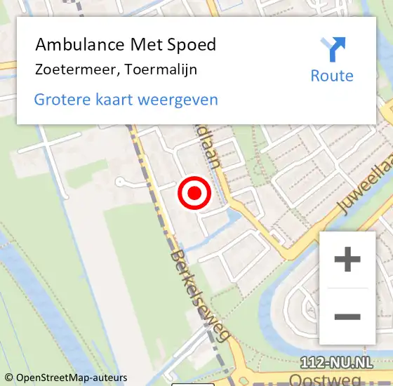 Locatie op kaart van de 112 melding: Ambulance Met Spoed Naar Zoetermeer, Toermalijn op 29 oktober 2024 09:47