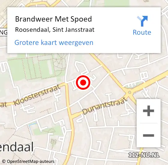 Locatie op kaart van de 112 melding: Brandweer Met Spoed Naar Roosendaal, Sint Jansstraat op 29 oktober 2024 09:54