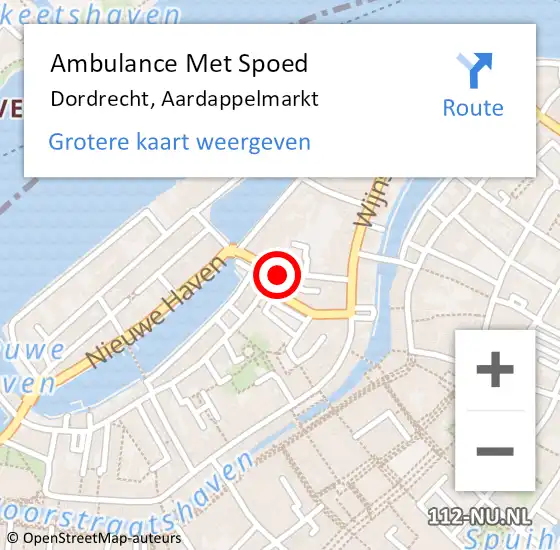 Locatie op kaart van de 112 melding: Ambulance Met Spoed Naar Dordrecht, Aardappelmarkt op 29 oktober 2024 09:55