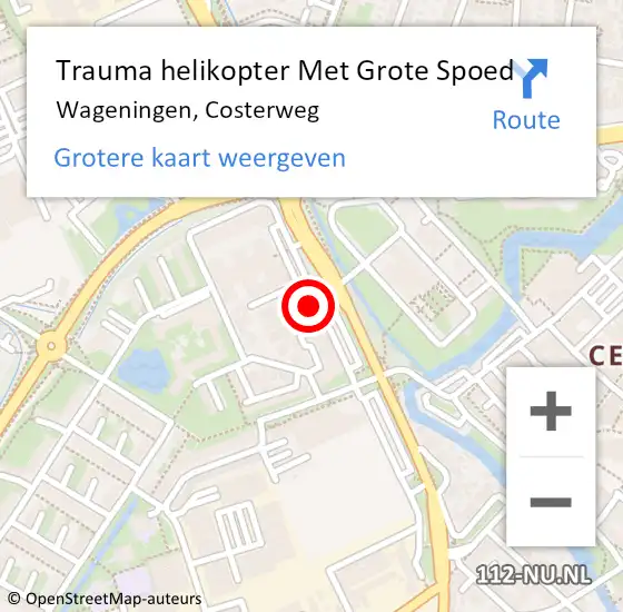 Locatie op kaart van de 112 melding: Trauma helikopter Met Grote Spoed Naar Wageningen, Costerweg op 29 oktober 2024 09:58