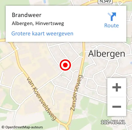 Locatie op kaart van de 112 melding: Brandweer Albergen, Hinvertsweg op 29 oktober 2024 10:02